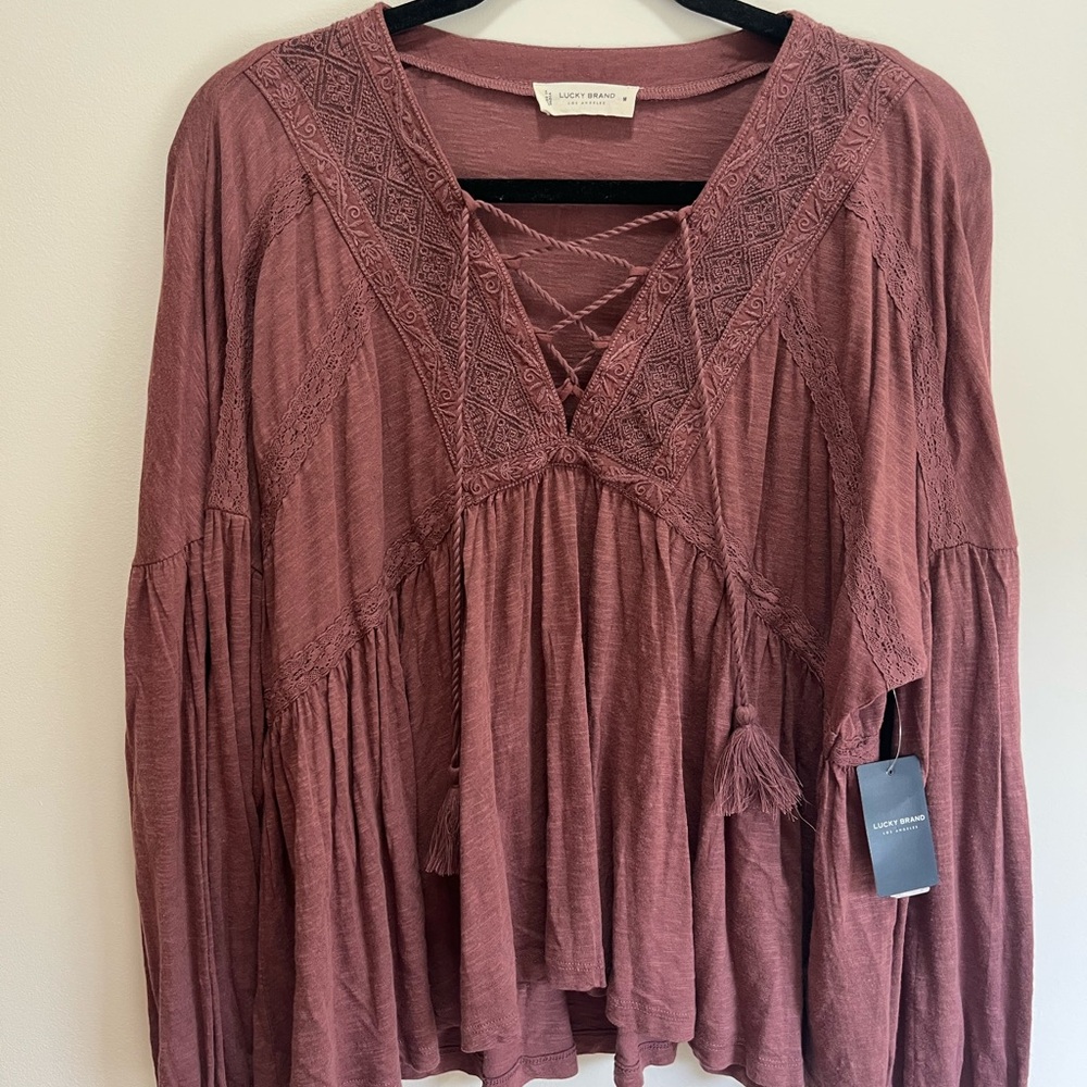 Lucky Brand Women's Dusty Rose Peasant Blouse